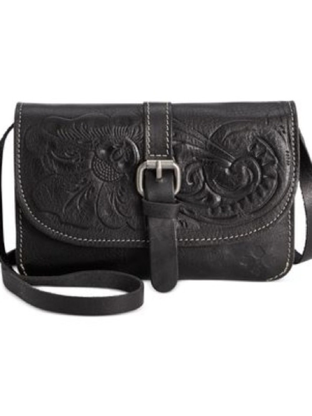 Patricia Nash Torri Black Tooled Leather Crossbody Bag Preowned